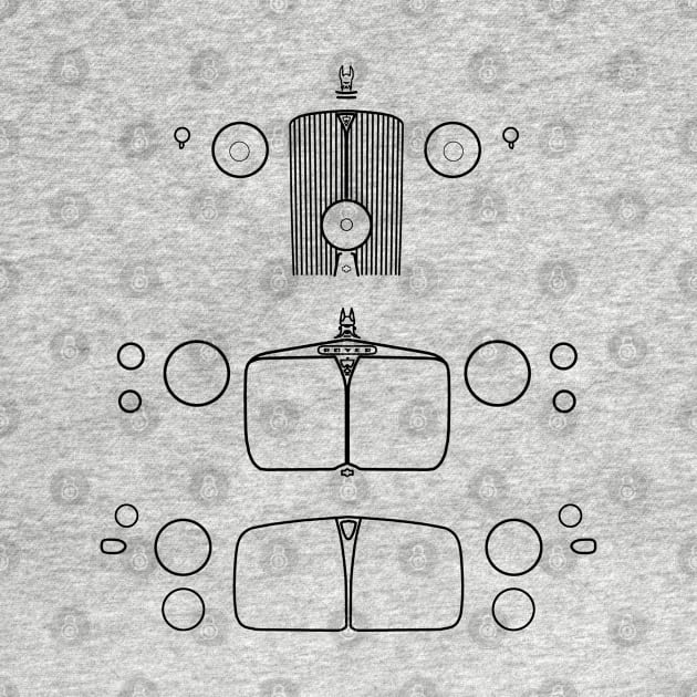 Rover P3-P5 evolution classic 1940s-1970s British cars black outline graphic by soitwouldseem